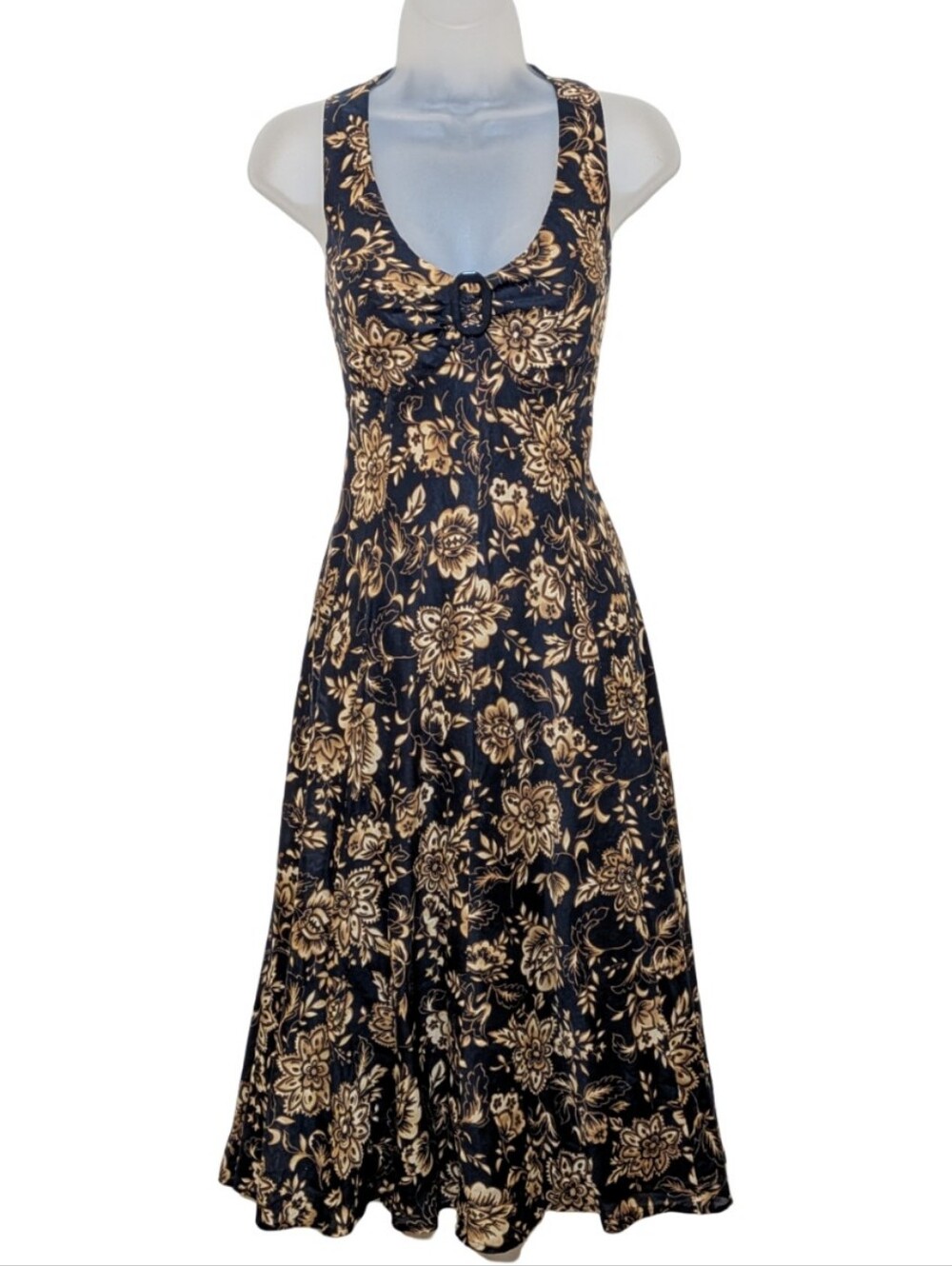 Jones New York | Black Cream  Brown Floral Tank Dress | Y2K | Bohemian | Chic |